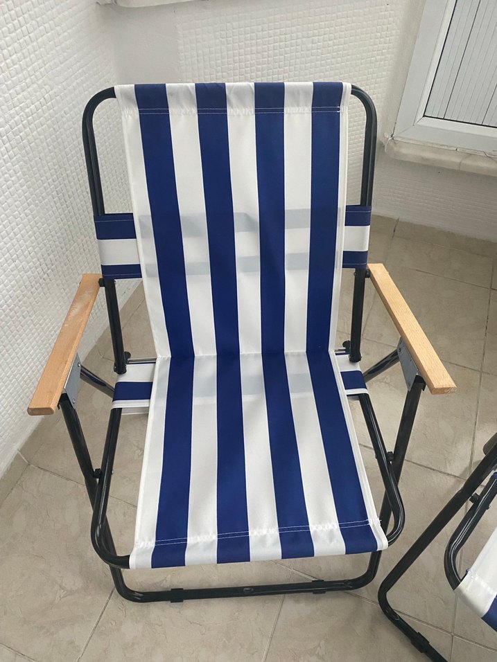 Mavi beyaz çizgili kamp sandalyesi - Görsel 4