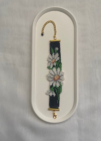 Kum boncuklu papatyalı bileklik - Görsel 2