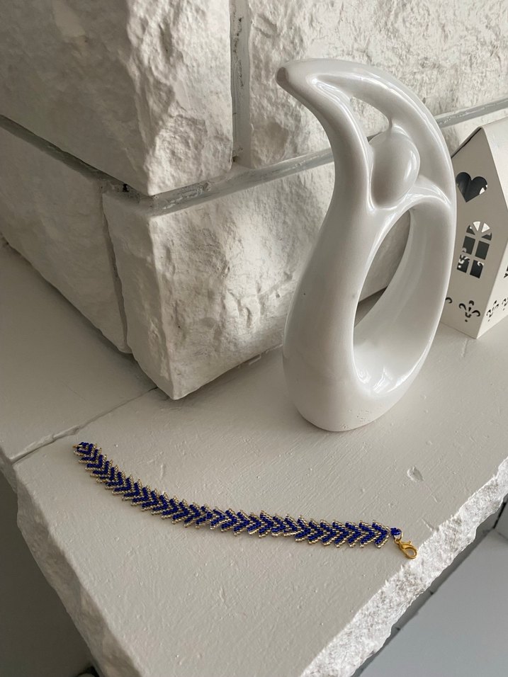 Gold lacivert kum boncuk bileklik - Görsel 2