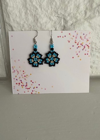 Turkuaz Boncuklu Çiçek Desenli Küpe - Görsel 3