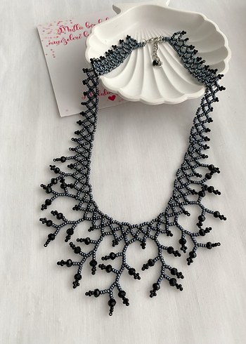 Kristal taşlı füme kolye