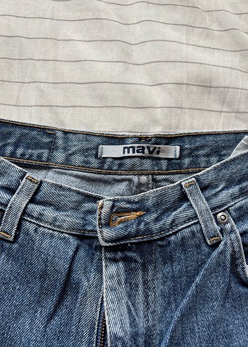 mavi orta bel düz paça vintage denim - Görsel 4