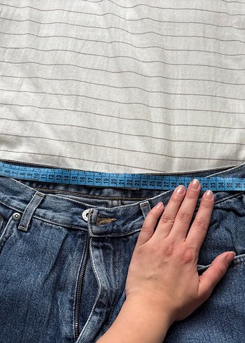 mavi orta bel düz paça vintage denim - Görsel 6