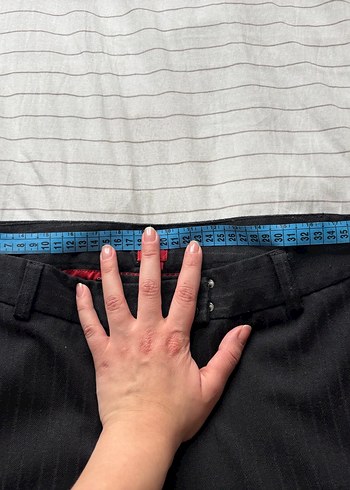 olsen düz paça düşük bel vintage kumaş pantolon - Görsel 6