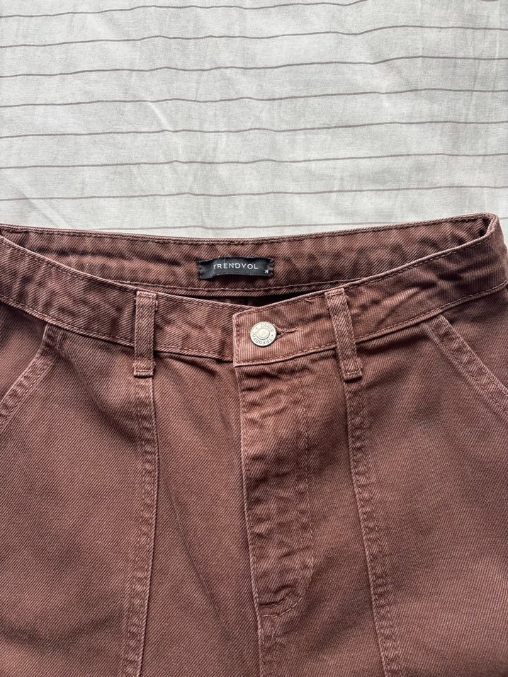 trendyolmilla kahverengi kot pantolon - Görsel 3