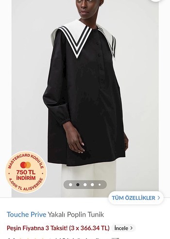 Touche Prive Siyah Yakalı Poplin Tunik