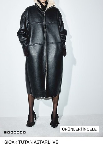 34 Beden Siyah, XS, H&M Uzun Deri Kaban