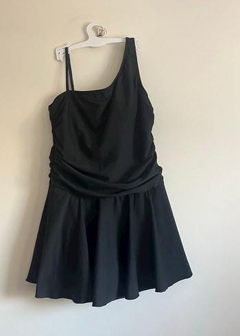 Siyah Drapeli Asimetrik Şortlu Etekli Mayo - Görsel 2