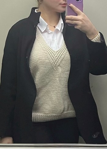 Düğmeli Siyah Kaşe Kaban - Görsel 3