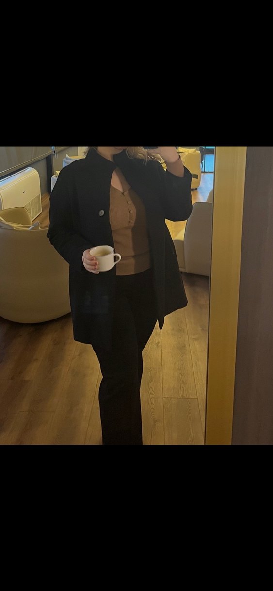 Düğmeli Siyah Kaşe Kaban - Görsel 4