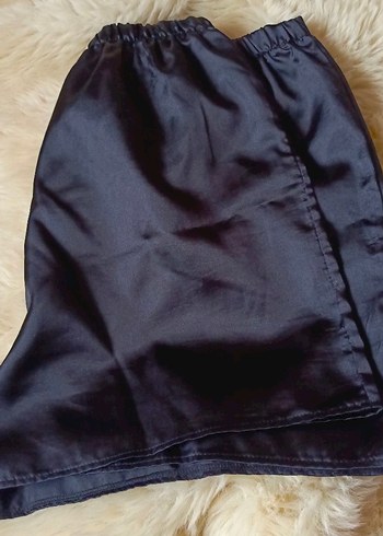 Siyah Parlak Midi Kadın Sabahlık şort takım - Görsel 5