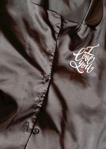 Siyah Parlak Midi Kadın Sabahlık şort takım - Görsel 4