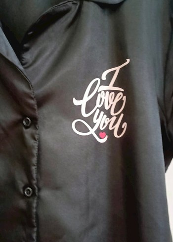 Siyah Parlak Midi Kadın Sabahlık şort takım - Görsel 2