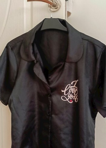 Siyah Parlak Midi Kadın Sabahlık şort takım - Görsel 6