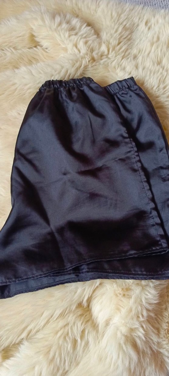 Siyah Parlak Midi Kadın Sabahlık şort takım - Görsel 5