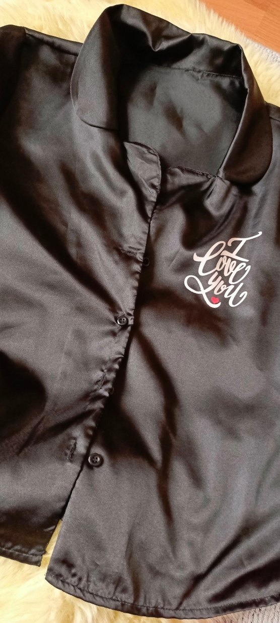 Siyah Parlak Midi Kadın Sabahlık şort takım - Görsel 4