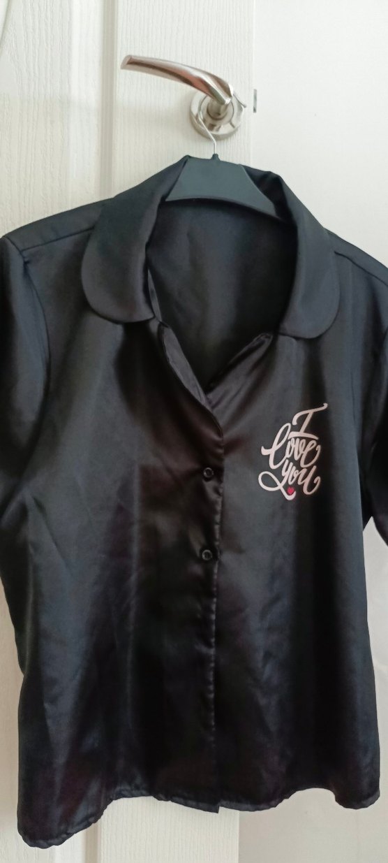 Siyah Parlak Midi Kadın Sabahlık şort takım - Görsel 3