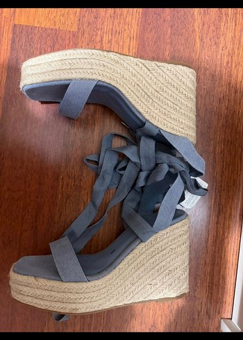 Kadın Mavi Kot Bağcıklı Dolgu Topuk Sandalet - Görsel 2