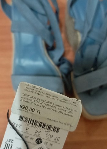 Kadın Mavi Kot Bağcıklı Dolgu Topuk Sandalet - Görsel 4