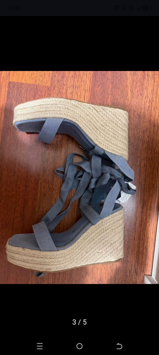 Kadın Mavi Kot Bağcıklı Dolgu Topuk Sandalet - Görsel 2