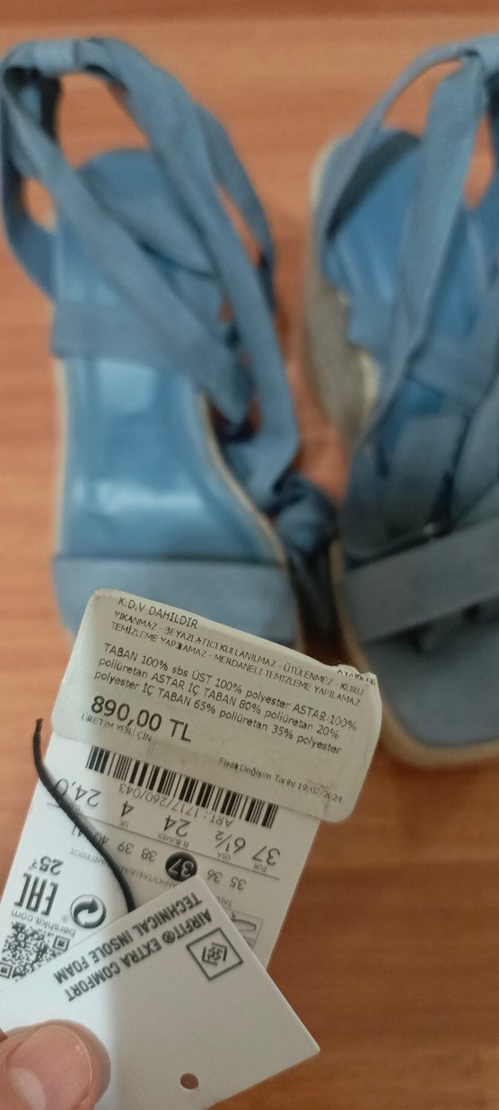 Kadın Mavi Kot Bağcıklı Dolgu Topuk Sandalet - Görsel 4