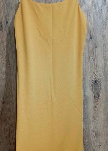 Sarı V Yakalı Uzun Elbise - Görsel 2