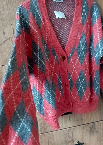 Bohem Tarz Kırmızı Örgü Hırka - Görsel 2