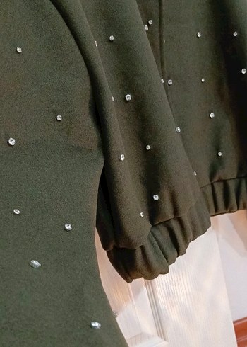 Düğmeli, Nakışlı Kadın Haki Ceket - Görsel 4