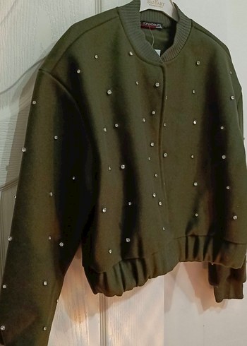Düğmeli, Nakışlı Kadın Haki Ceket - Görsel 6