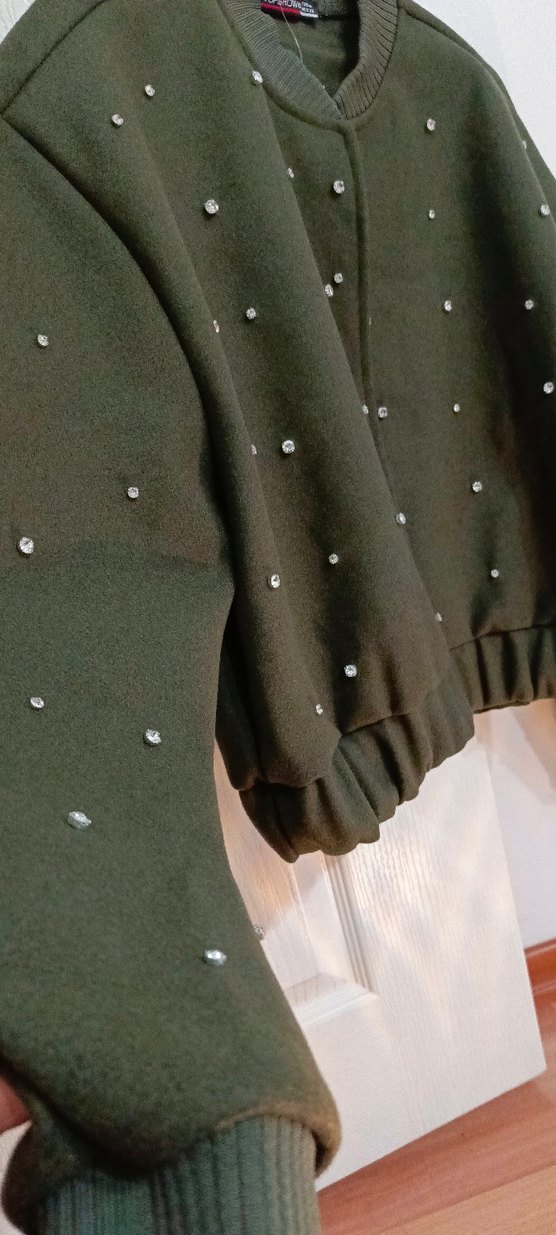 Düğmeli, Nakışlı Kadın Haki Ceket - Görsel 4