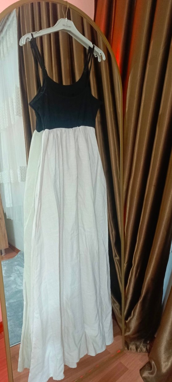 Bohem Tarzı Kolsuz Uzun Keten Elbise - Görsel 4