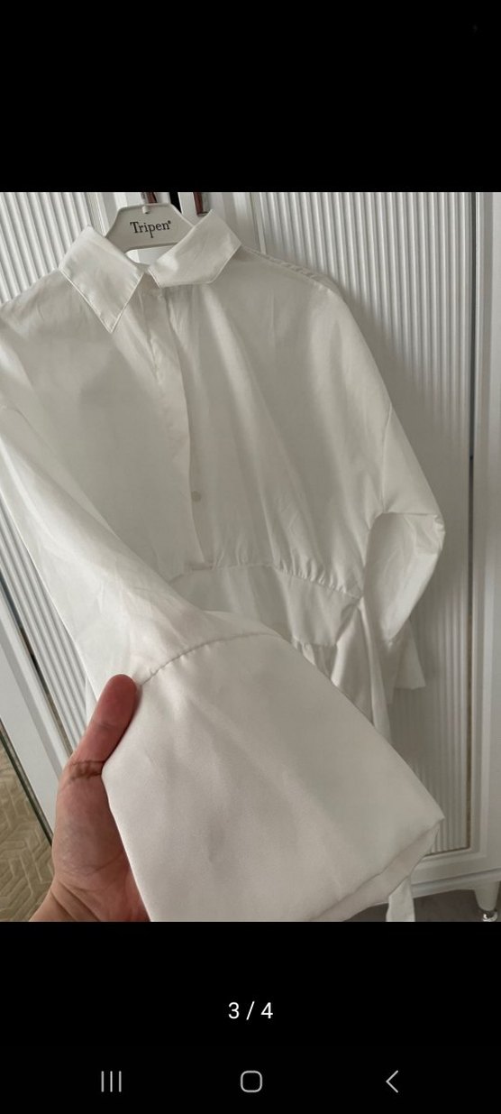 Beyaz Kemerli Yaka Detaylı Kadın Gömlek - Görsel 3