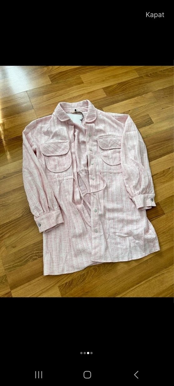 Pembe Uzun Kollu Keten Gömlek - Görsel 2