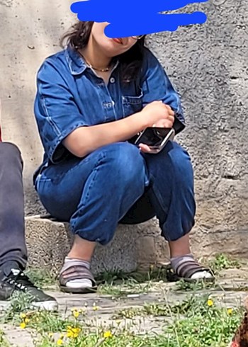 Kadın Lacivert Midi Denim Tulum - Görsel 6