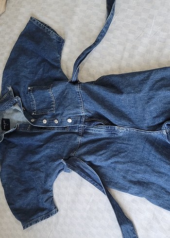 Kadın Lacivert Midi Denim Tulum - Görsel 2