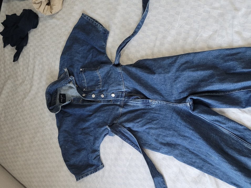 Kadın Lacivert Midi Denim Tulum - Görsel 2