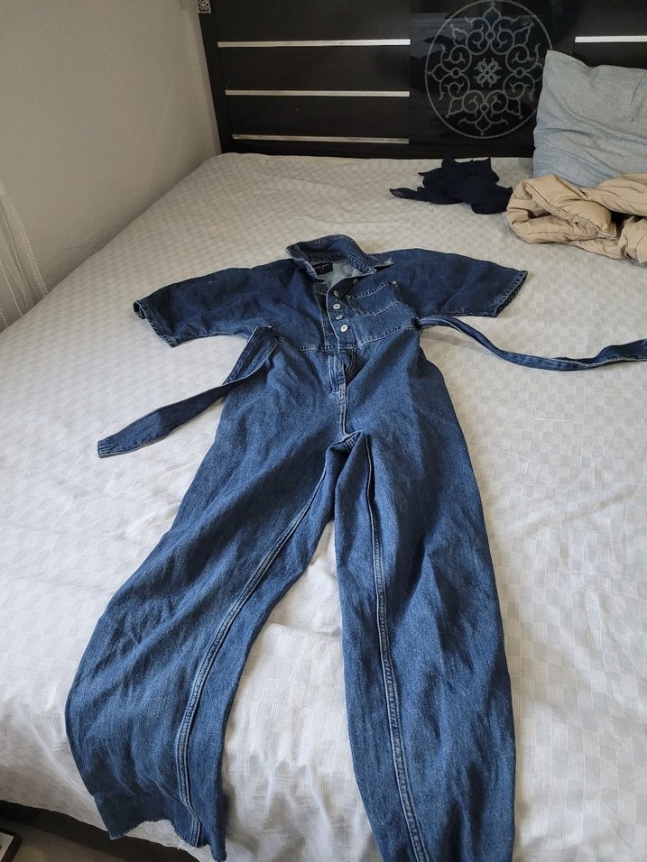 Kadın Lacivert Midi Denim Tulum - Görsel 5