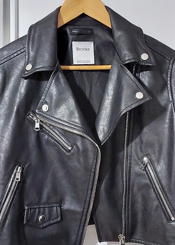 Kadın Siyah Mini Deri Biker Ceket
