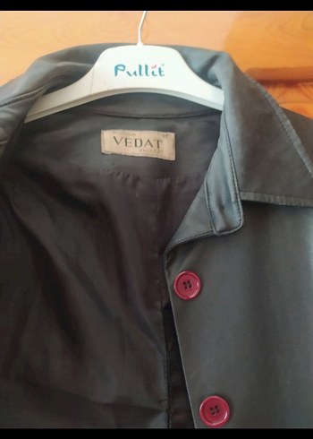 Düğmeli Uzun siyah Deri Kadın Ceketi - Görsel 4