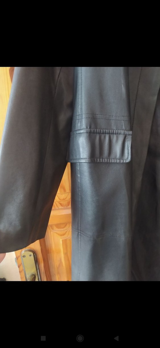 Düğmeli Uzun siyah Deri Kadın Ceketi - Görsel 3