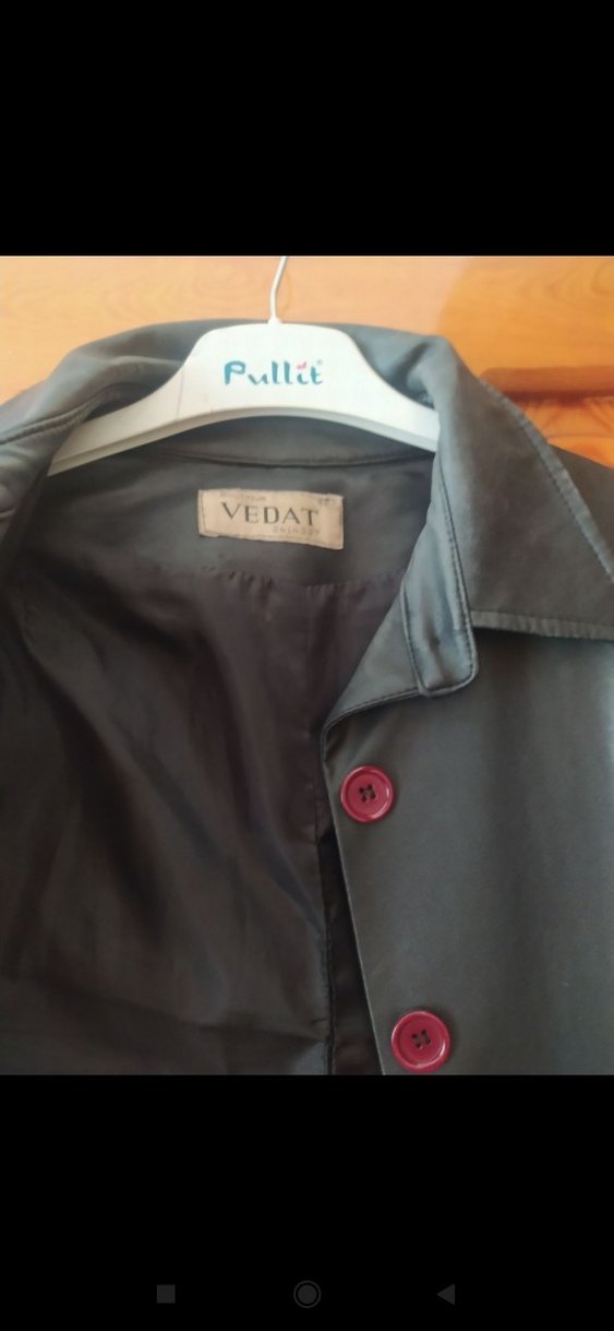 Düğmeli Uzun siyah Deri Kadın Ceketi - Görsel 4