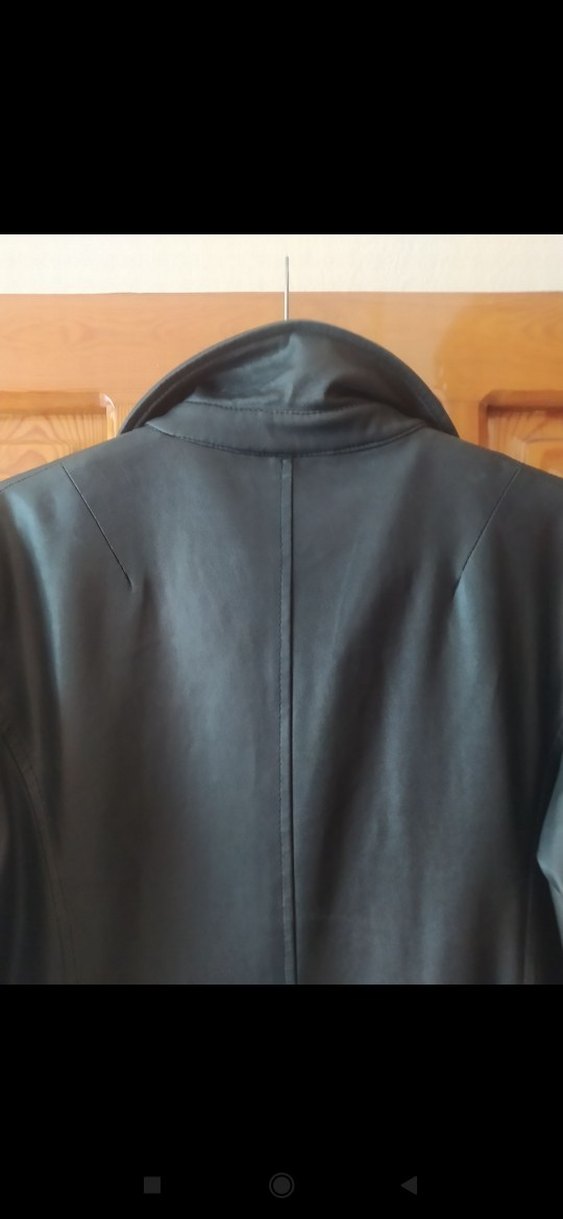 Düğmeli Uzun siyah Deri Kadın Ceketi - Görsel 5
