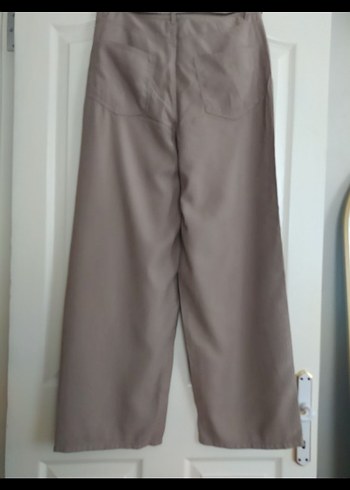 Kadın vizon renk Keten Kemerli Bol Paça Pantolon - Görsel 5