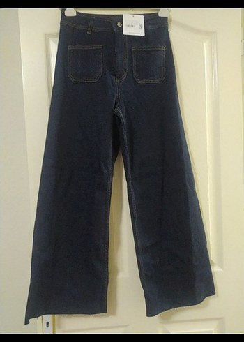 Düğmeli Lacivert Kadın Kot Pantolon - Görsel 5