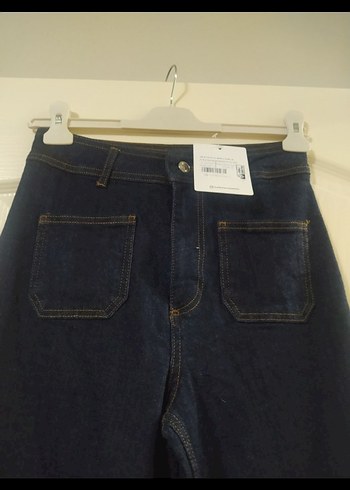 Düğmeli Lacivert Kadın Kot Pantolon - Görsel 3