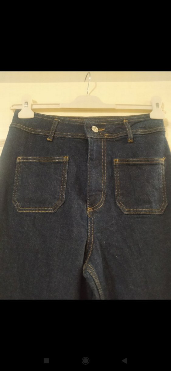 Düğmeli Lacivert Kadın Kot Pantolon - Görsel 2