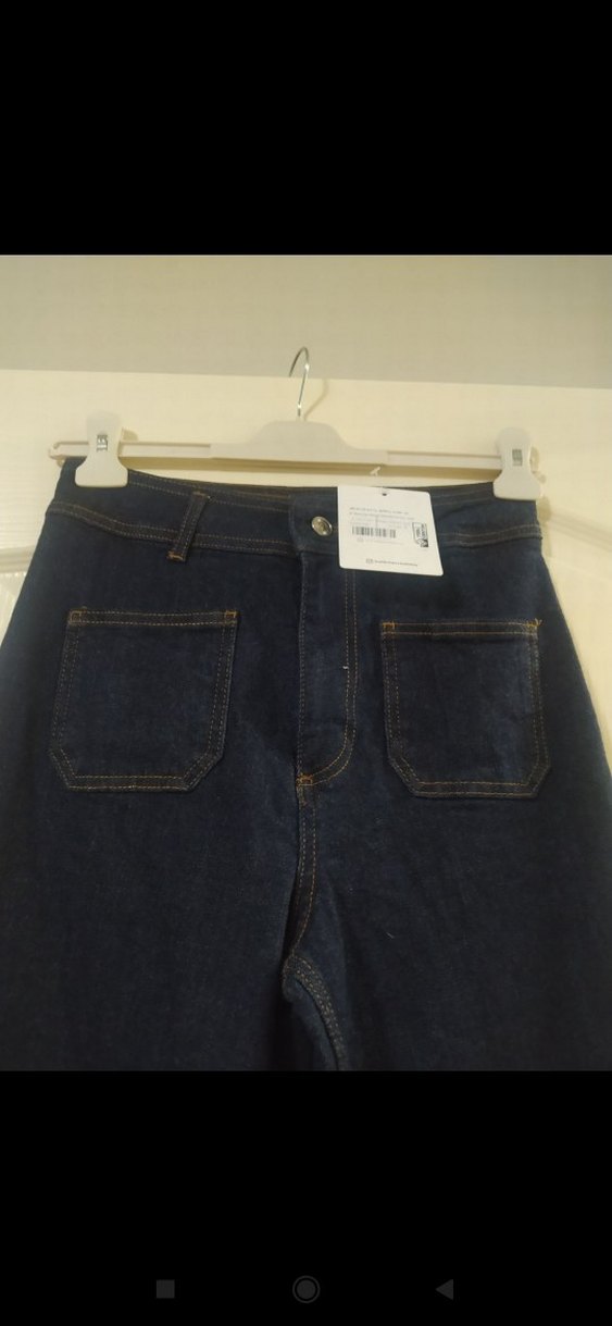 Düğmeli Lacivert Kadın Kot Pantolon - Görsel 3