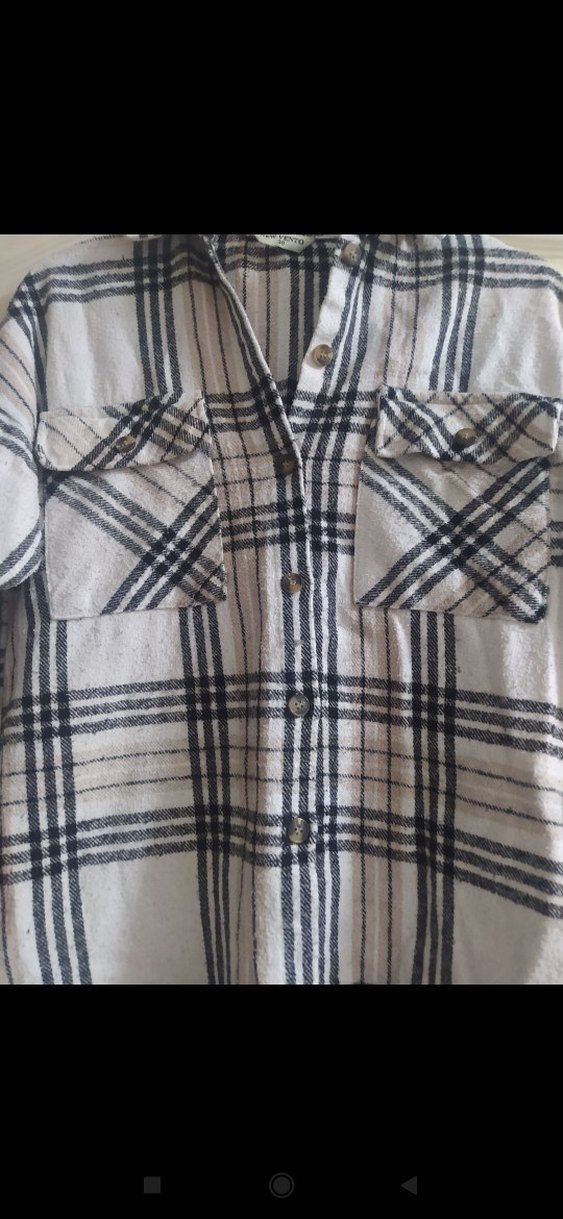 Kadın krem ve siyah kareli Pamuklu Düğmeli Uzun Kollu Gömlek - Görsel 2