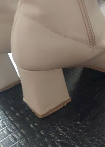 Beyaz Deri Kadın Bot,  Kalın Topuklu - Görsel 6