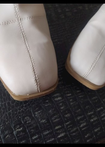 Beyaz Deri Kadın Bot,  Kalın Topuklu - Görsel 8